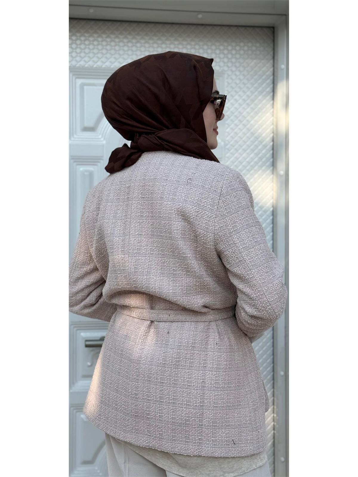 Poplin Garni Taş Düğme Detaylı Tüvit Ceket Taş