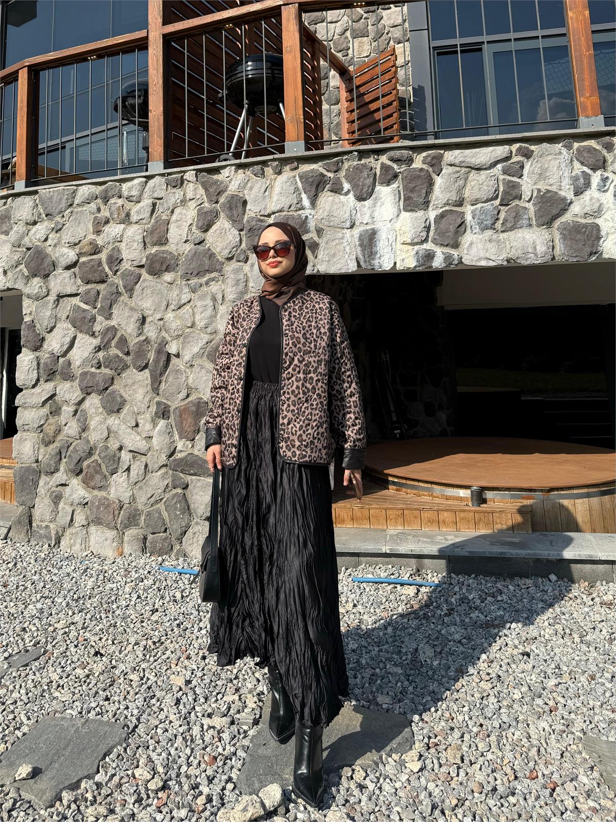 Çift Yönlü Oversize Kapitone Leopar Ceket Leopar