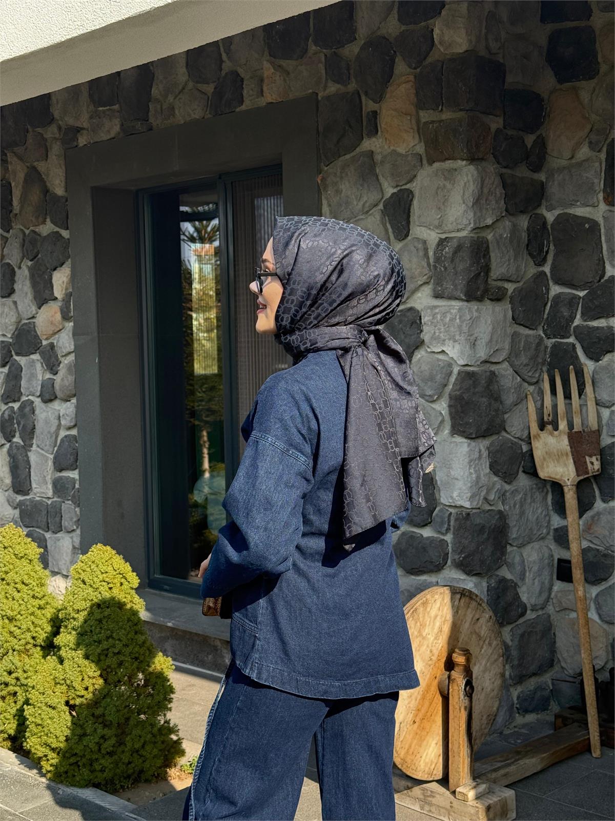 Kot Bağlama Detaylı Oversize Kimono Takım Mavi