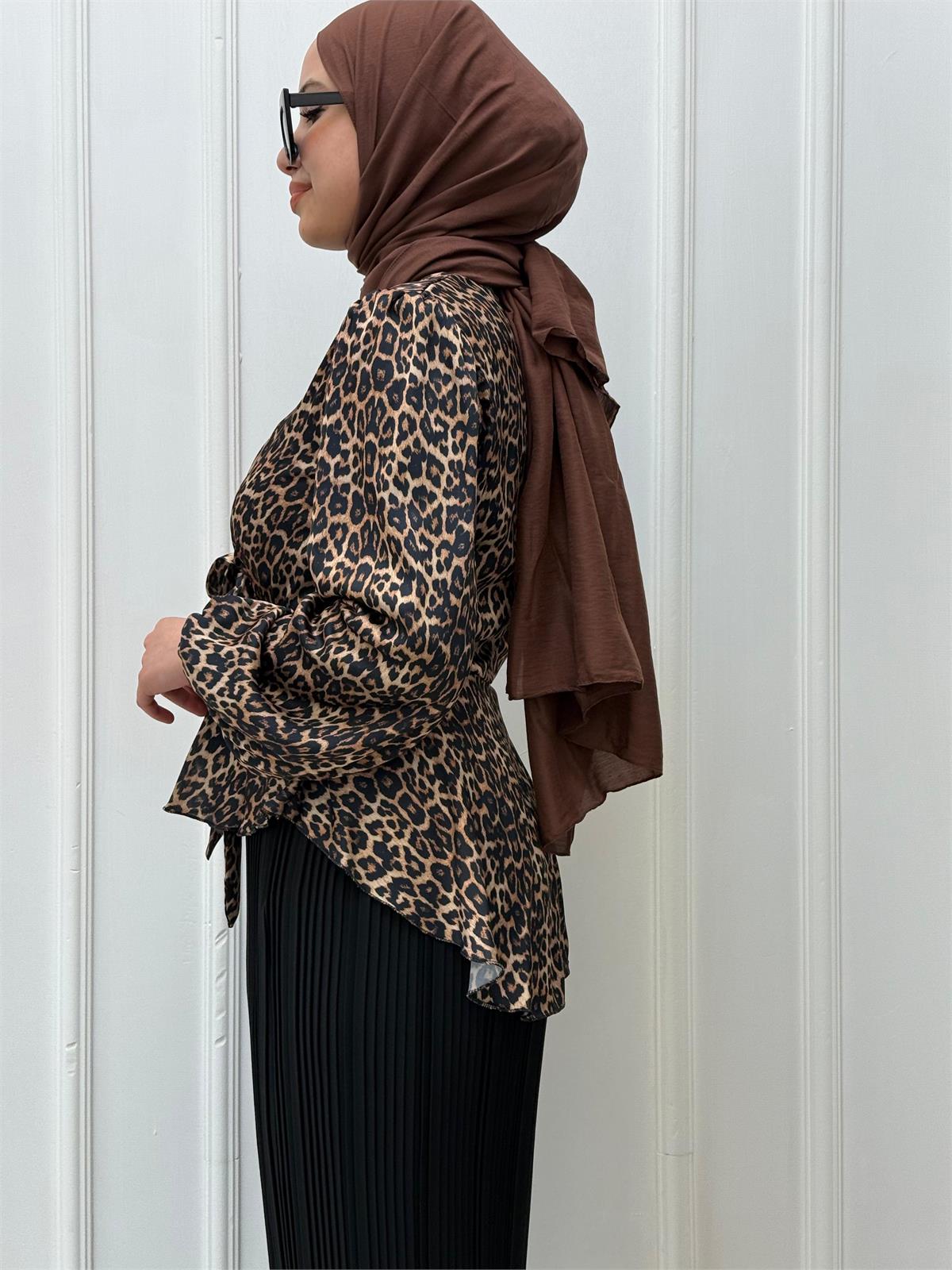 Leoparlı Pliseli Etek Takım Leopar