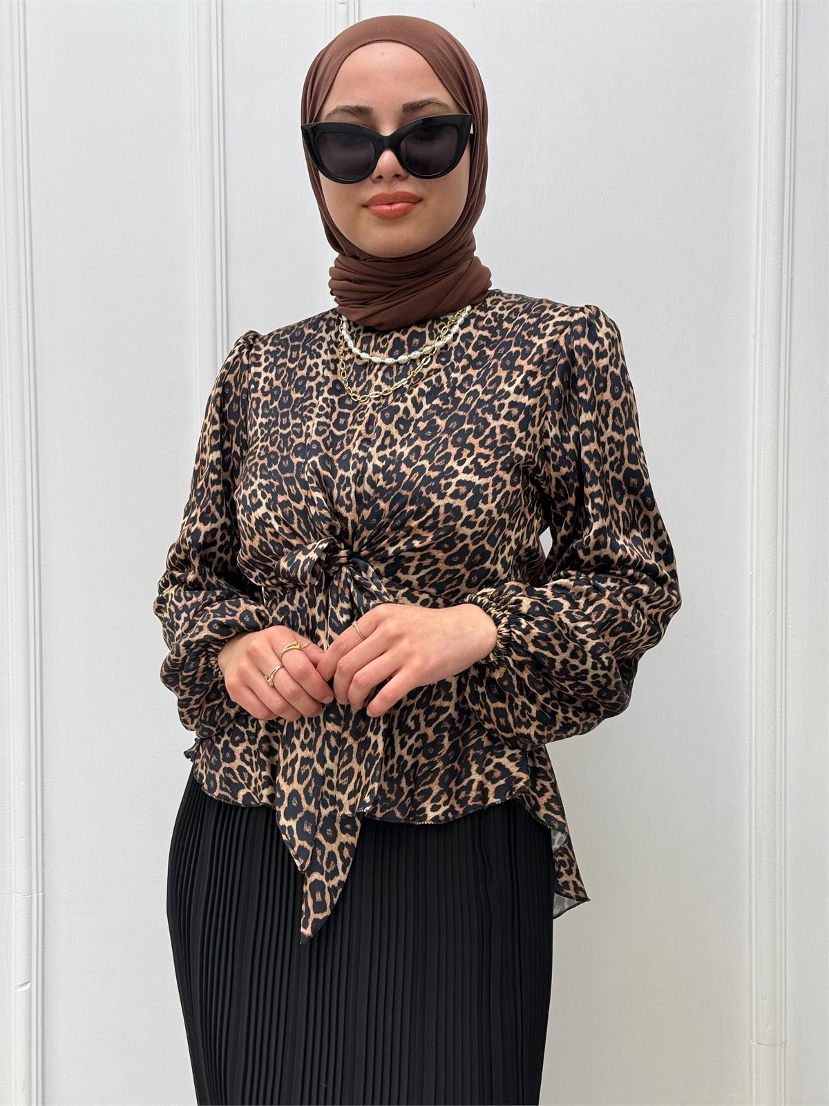 Leoparlı Pliseli Etek Takım Leopar